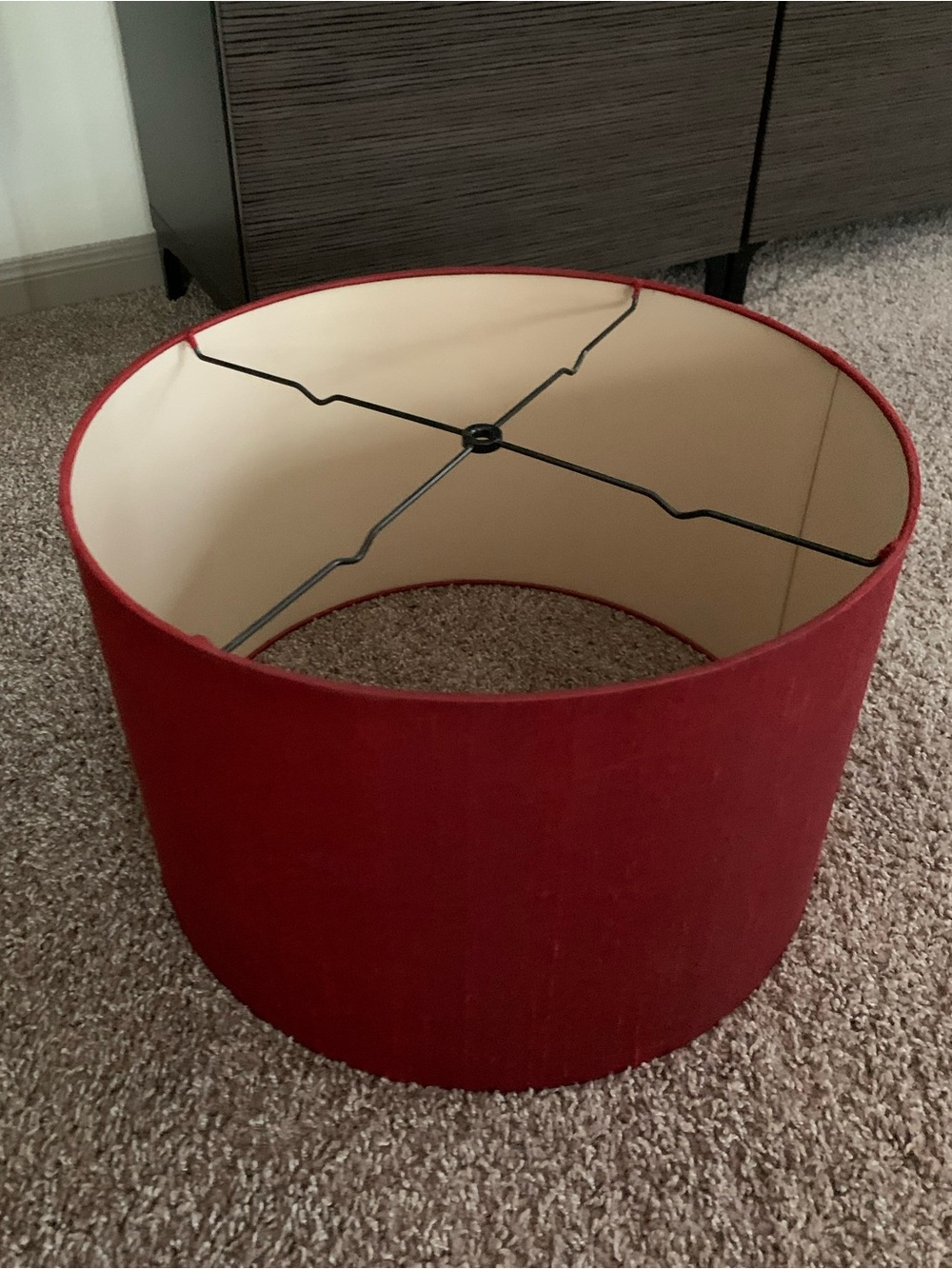 Drum Lampshade ~ Sexy Moody Deep Red Silk Fabric 17” w x 11 h